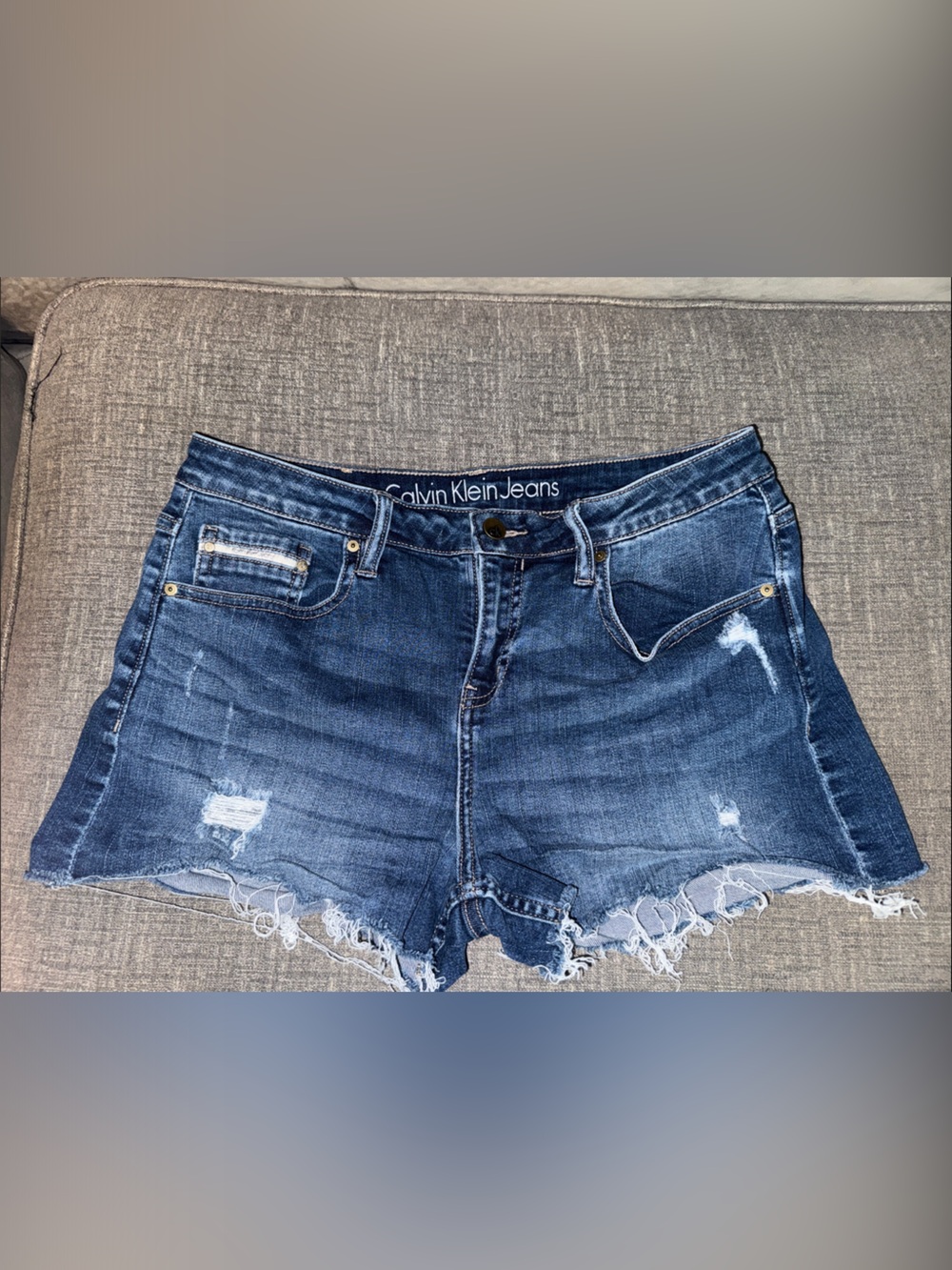 Calvin Klein Jeans Distressed Dark Blue Denim Shorts